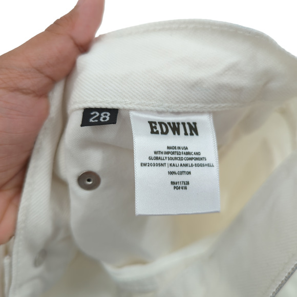 Edwin Women 28 Kali Ankle Jeans Eggshell White Vintage Straight Button Fly NEW - Picture 7 of 12